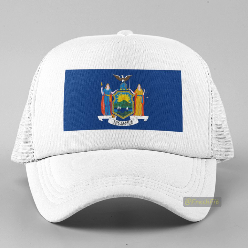 New York State Flag Foam Trucker Hat Mesh Snapback Cap White